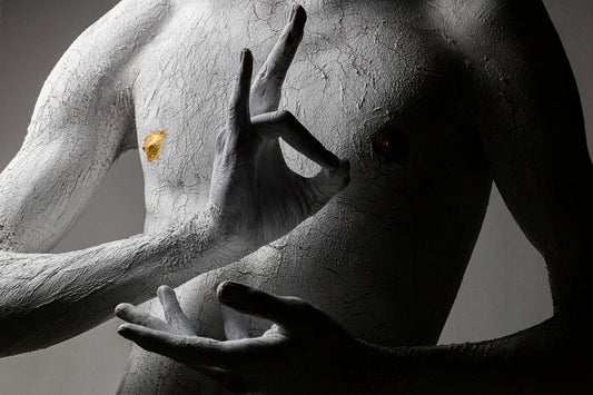 person with white powder on face