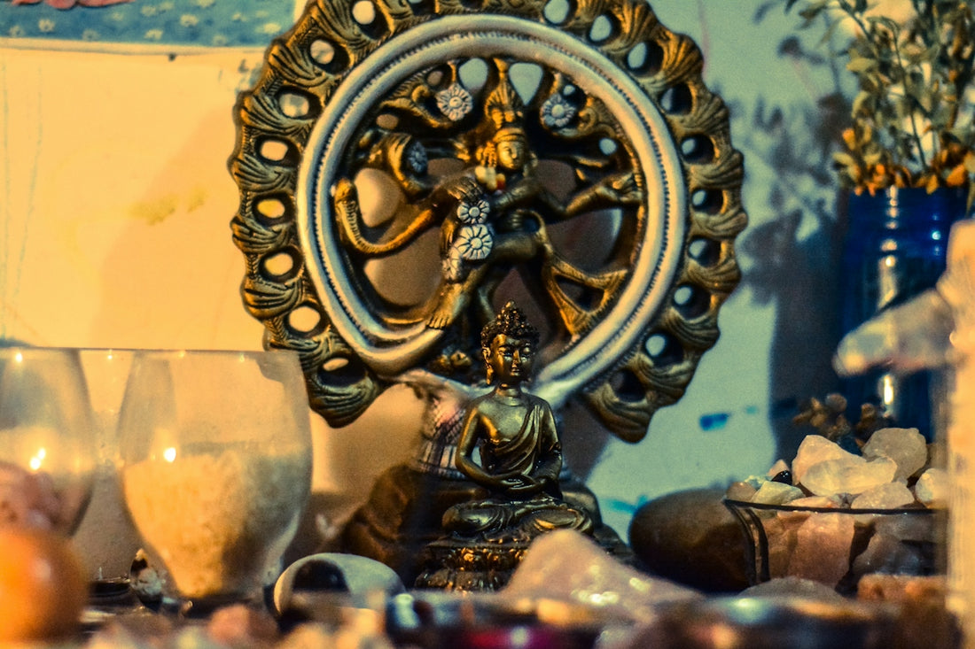 a gold and black statue