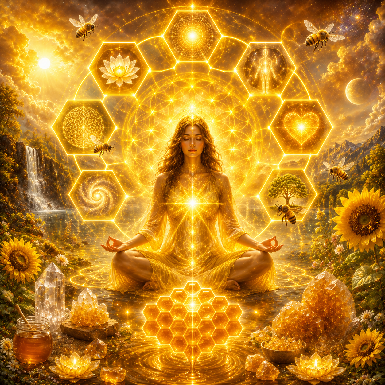 Ethereal Golden Yellow Honeycomb Technique